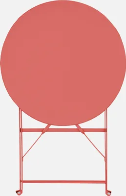 A round, terracotta-colored bistro table with a metal frame.