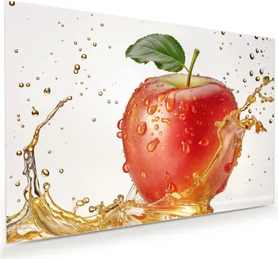 Produktbild von Glasbild 75x50cm in XXL für Wohnzimmer, Schlafzimmer Motiv Spritziger Apfel