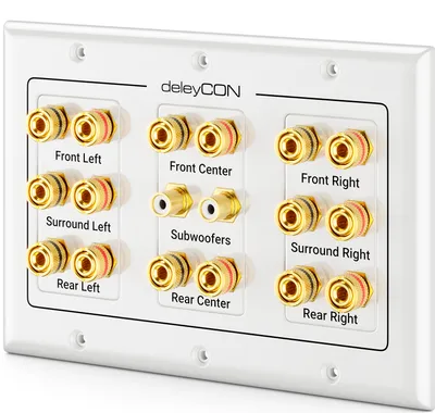 Produktbild von deleyCON Multimedia Lautsprecher Boxen Wanddose Anschlussdose Wandplatte mit Bananenstecker-Buchsen für 7.1 Surround Sound System und Subwoofer Heimkino