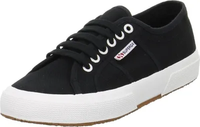 A single black Superga sneaker with a white sole is shown against a white background.