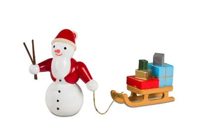 Produktbild von Holzfigur Schneemann Weihnachtsmann mit Schlitten Höhe 6cm NEU