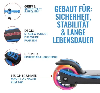 Produktbild von Habib 3-Rad Roller mit LED-Licht | Kinderroller 3-10 Jahre, bis 95 cm: Blau