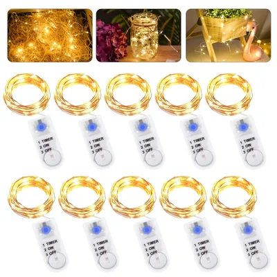 LED-Lichterkette 12er-Set, 2 m, 20 LEDs, warmweiß, batteriebetrieben