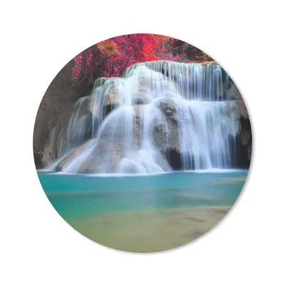 Produktbild von MuchoWow® Mauspad Mousepad Wasserfall - Bäume - Rot - Landschaft - Natur 20x20 cm - Mousepads - Maus Mat - Pad - Mausunterlage - Schreibtischmatte
