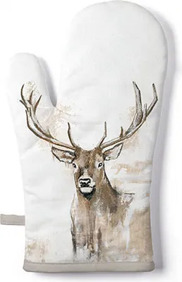 Produktbild von Ofenhandschuh Baumwolle 18x30cm mit Hirsch Motiv Weiß / Braun