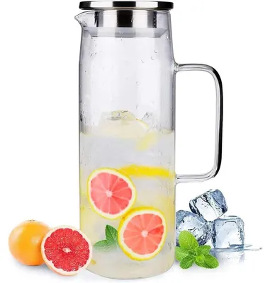 Productafbeelding van Glazen karaf van borosilicaatglas met een roestvrijstalen deksel, inhoud 1200 ml, geschikt voor dranken