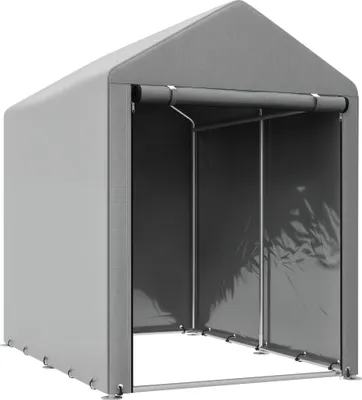 Image de Garage à vélos - Tente de rangement - 1,2 × 1,8 × 1,65 m - 2 compartiments - Imperméable - Porte à fermeture éclair - Armature métallique - Gris