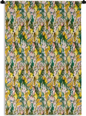 Produktbild von MuchoWow® Wandteppich Wandbehang Blumen - Gelb - Collage 60x90 cm Tapisserie Dekoration Wandtuch - Foto-Teppich - Abwaschbar