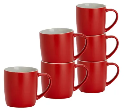 Produktbild von Argon Ta Kaffeetassen in matten Farben – 350 ml – Rot – 6er-Pack – Robuste Teetasse aus Steingut, spülmaschinen- und mikrowellengeeignet