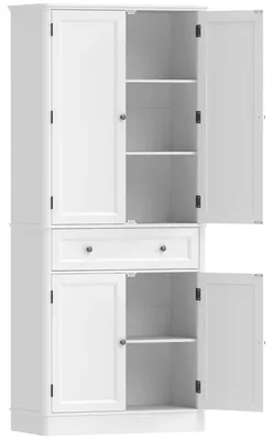 Obrázek produktu pro Kuchyňská skříňka se 4 dvířky, zásuvkou a nastavitelnými policemi | Barva: bílá | Rozměry: 80 x 39,5 x 186,4 cm