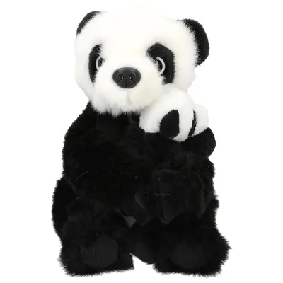 Kuscheltier Panda Huy 16 Cm – Sitzender Plüschpanda Aus Weichem Stoff, Schwarz/weiß, Maschinenwaschbar