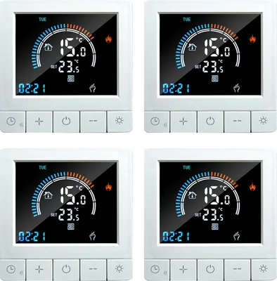 Zdjęcie produktu dla 4X Programowalny termostat cyfrowy z blokadą przed dziećmi, termostat pokojowy LCD z czujnikiem NTC, ogrzewanie wodne 3A, ciepła podłoga, podtynkowe ogrzewanie podłogowe, termostat ścienny, termometr wewnętrzny, biały