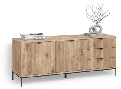 Image de Buffet bas Livinity Aterno Chêne Viking 150x60cm avec 3 tiroirs, 2 portes, Model 58950