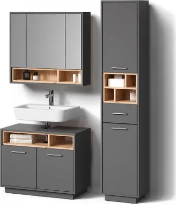 Produktbild von Badmöbel-Set Livinity Temo Anthrazit 3 Teile, mit Hochschrank, Model 52616
