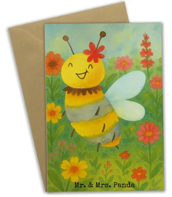 Produktbild von Mr. & Mrs. Panda Glückwunschkarte Biene Blume Design - Weiß - Geschenk, osterkarten, valentinstagskarte, weihnachtskarten, einladungskarten, osterkarte