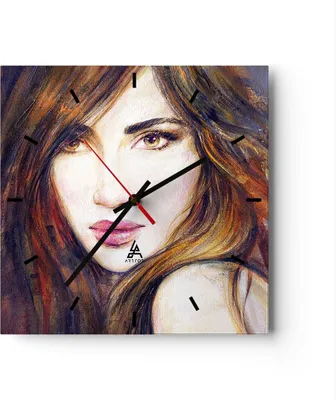 Produktbild von Wanduhr - Quadrat - Glasuhr - Frau Gesicht Lippen - 30x30cm - Schleichendes Uhrwerk - Lautlos - zum Aufhängen bereit - Dekoration Modern - Wanddekoration aus Glas - C3AC30x30-3986