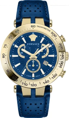Produktbild von Versace VEJB00322 V-Race Bold Chrono gold blau Leder Armband Uhr Herren NEU