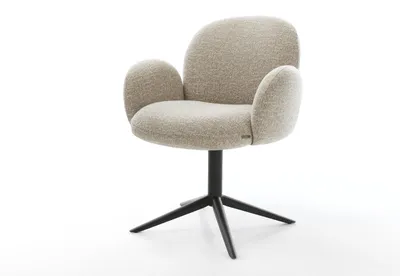 Immagine prodotto di DELIFE sedia girevole Nube-Flex con braccioli in tessuto morbido beige base nera girevole a 360° funzione dondolo nucleo a molle tascabili