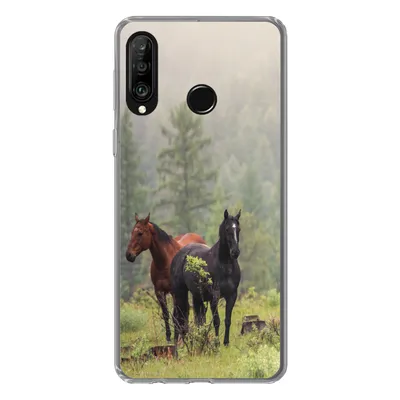 Produktbild von MuchoWow® Handyhülle Schutzhülle Hülle für Huawei P30 Lite Pferde - Wald - Nebel Silikon Softcase Handy Hülle - Handyhülle