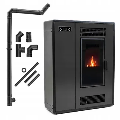 Immagine prodotto di Stufa a pellet THUNDER ARIA-BLACK 11 kW nera con WiFi termostato telecomando e kit tubi