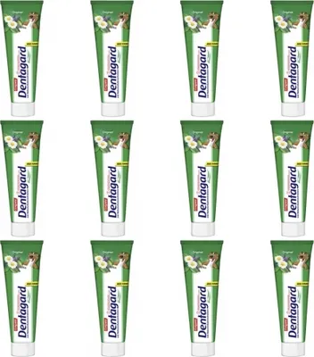 Produktbild von Dentagard Zahnpasta Original 12x75 ml – Zahnreinigung beseitigt Plaque, stärkt das Zahnfleisch und bekämpft Karies – erfrischender Geschmack mit Naturkräuter-Extrakten