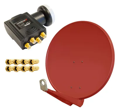 Produktbild von PremiumX DELUXE80 Satellitenanlage SAT Antenne 80cm ALU Ziegelrot Quad LNB 8x F-Stecker