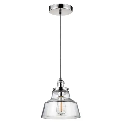 Image de Suspension Baskin, nickel poli, 1xE27x60W, verre, dimensions : 209 x 25,4 x 25,4 cm, IP20, Feiss