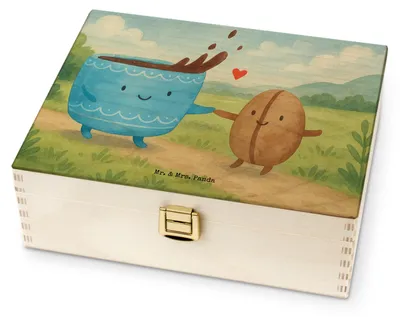 Produktbild von Mr. & Mrs. Panda Holz Teebox Kaffee Bohne Design - Weiß - Geschenk, Zufriedenheit, Tee Box, teebeutelbehälter, Aufbewahrung, Glück, für Paare, Genuss, Teebeutel Behälter