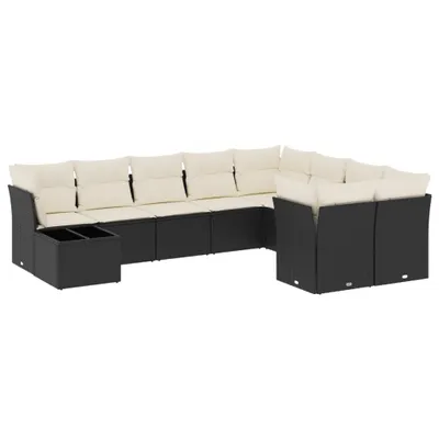 Produktbild von vidaXL 10-tlg. Garten-Sofagarnitur mit Kissen Schwarz Poly Rattan