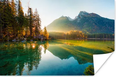 Produktbild von MuchoWow® Poster See - Wald - Berge - Natur - Sonne - Landschaft 90x60 cm - Schlafzimmer