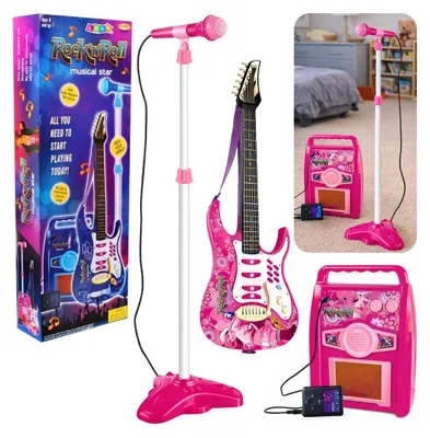 Immagine prodotto di Chitarra con microfono corde amplificatore rosa