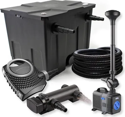 Image de SunSun Kit complet: CBF-350 Filtre de bassin jusqu'à 12000 L, CTF-8000 pompe de filtration 8000l/h 70W, CUV-318 lampe uv 18W, 25m Tuyau 25 mm, CTP-2803 fontaine 3000l/h 10W