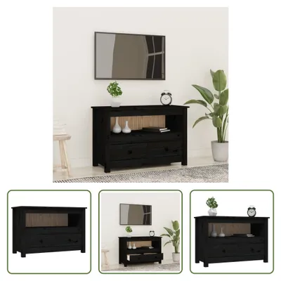 Produktbild von The Living Store TV-Schrank Schwarz79x35x52 cm Massivholz Kiefer