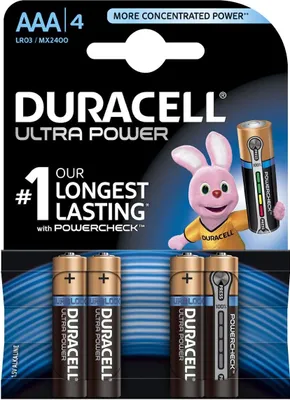 Produktbild von Duracell AAA Ultra Power (4pcs), Alkali, Zylindrische, 1.5 V, LR03, 45 x 11 x 11 mm