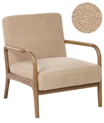 Produktbild von BELIANI Sessel Beige Bouclé Stoff mit Holzgestell Armlehnen Gepolstert Mid Century Stil Modern Polstersessel Schlafzimmer Wohnzimmer Flur