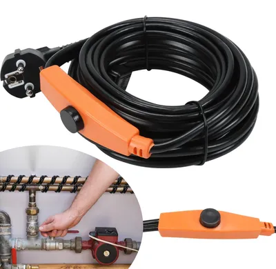 Productafbeelding van Ikodm verwarmingskabel, 8 meter, 128W, 230V, IP68, buisverwarmingskabel met thermostaat, vorstbeschermingskabel voor waterleidingen, geschikt voor binnen- en buitengebruik
