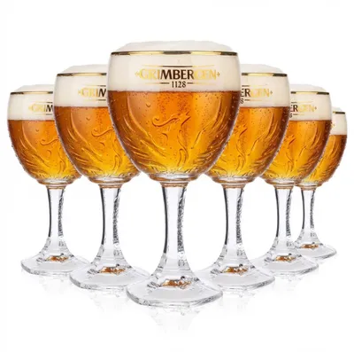 Produktbild von 6x Grimbergen Glas 0,5l Pokal Kelch Phoenix Kontur Goldrand Gläser Gastro Beer