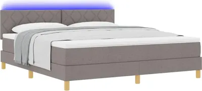 Productafbeelding van LED Box Spring Bed met hoofdeinde Taupe 180 x 200 cm Stof