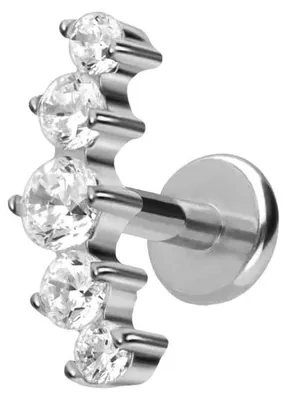Produktbild von Ohrpiercing, Nasenpiercing Titan Labret mit Push Fit 5 EINGEFASSTE KRISTALLE Silber Stablänge: 6mm | Stabstärke: 1,2mm