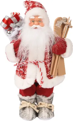 Produktbild von Weihnachtsmann Figur Kunststoff 30cm mit Geschenk und Ski - Rot
