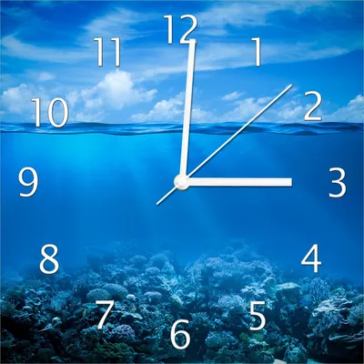 Produktbild von Wallario Design Wanduhr Unterwasserwelt Meer aus Echtglas, Größe 30 x 30 cm