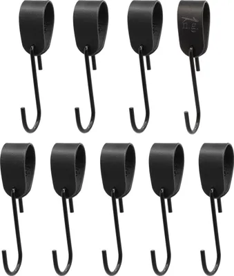 Produktbild von Natural Goods Berlin Garderobenhaken GARD Schlaufe, veganer Kunstlederriemen, Lederschlaufe, Lederband, Schwarz, mit GARD Haken FLAT in Schwarz, 9 Stück