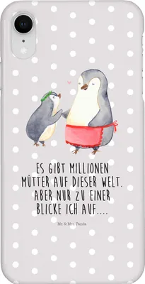 Produktbild von Mr. & Mrs. Panda Iphone XR Handyhülle Pinguin mit Kind - Grau Pastell - Geschenk, Handy Case, Premium Kunststoff, Mom, Muttertag, Mutter, Familie, Vorbild Mama