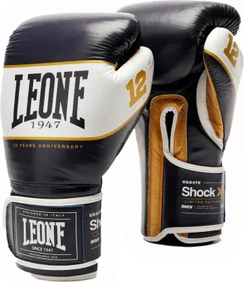 Zdjęcie produktu dla Rękawice bokserskie Leone1947 Shock X, wykonane z sztucznej skóry, kolor niebieski, waga 10 oz, kolor niebieski, waga 10 oz