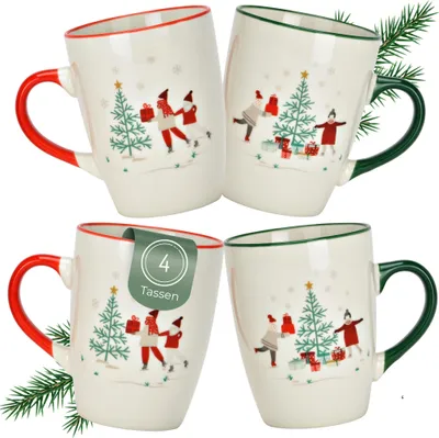 Produktbild von Weihnachtstassen 4er Set Design mit Geschenk-Motiv, Kaffeetasse 330 ml