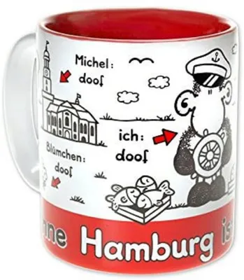Produktbild von Sheepworld - 61038 - Kaffeebecher, Ohne Hamburg ist alles doof, Steingut, Höhe: 9,5cm, Durchmesser: 8cm, spülmaschinengeeignet