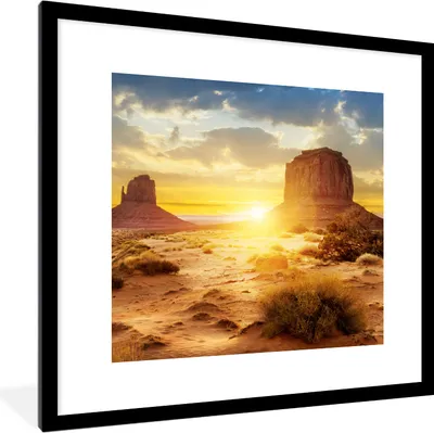 Produktbild von MuchoWow® Gerahmtes Poster Sonnenuntergang - Felsen - Landschaft - Horizont 40x40 cm - Poster mit Schwarzem Bilderrahmen Wandposter Rahmen Foto Bilder - Poster - Plakat im Rahmen