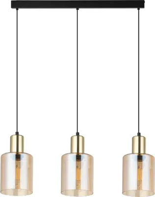 Produktbild von Hängelampe Metall Rauchglas E27 H: max. 80 cm in Schwarz Bernstein Gold 3-flammig länglich Modern