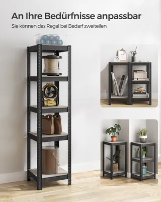 Produktbild von SONGMICS Bücherregal, Schwerlastregal, Küchenregal, Lagerregal, Standregal, 5 Ablagen, 150 x 37 x 37 cm, bis 400 kg belastbar, verstellbare Ablagen, Industrie-Design, Greige-Schwarz RLG037B11