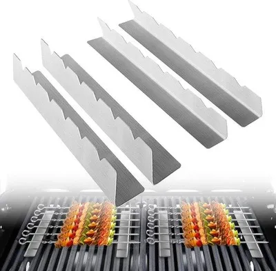 Productafbeelding van Grillspieshouder van roestvrij staal, geschikt voor 6 spiezen, 30 cm lang, 4 cm hoog, 3,5 cm basisbreedte (4 stuks)